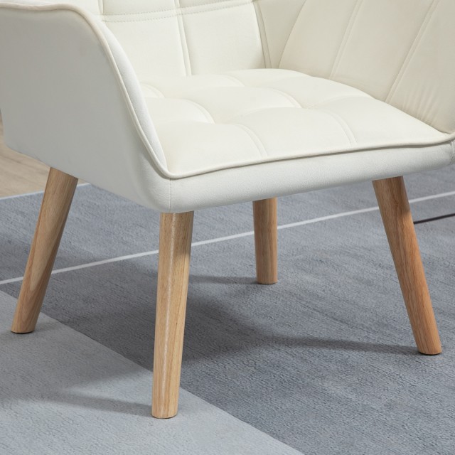 Πολυθρόνα Scandinavian Design HOMCOM σε Ξύλο και Κρεμ βελούδο εφέ, για σαλόνι ή γραφείο, 68,5x61x72,5 cm 833-799V00CW