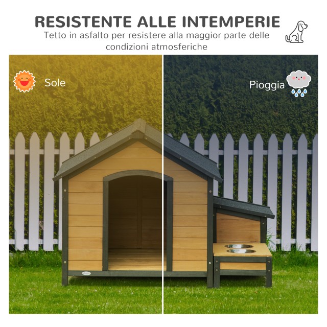 PawHut Kennel για σκύλους μεσαίου μεγέθους με 2 θήκες για μπολ, εξωτερικό κουτί και ασφαλτική στέγη, 130x93x92cm D02-096