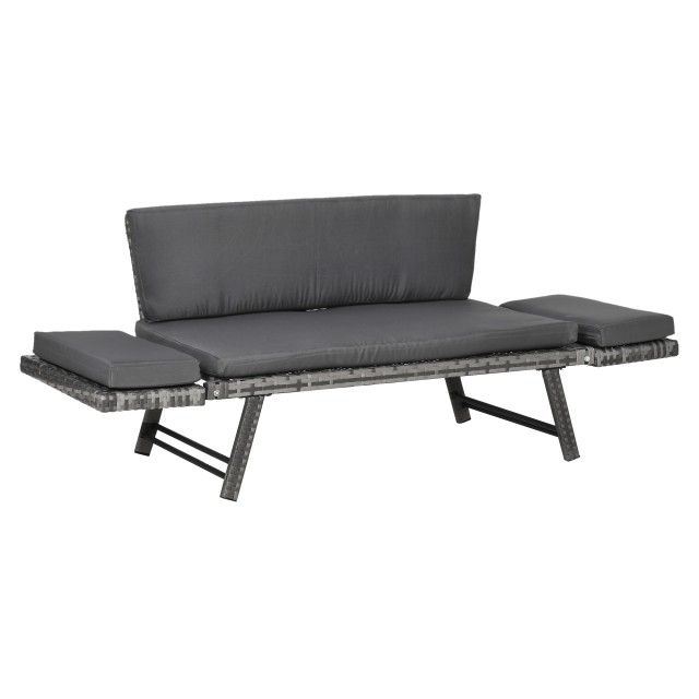 Outsunny 2θέσιος καναπές κήπου σε Rattan με επένδυση και πτυσσόμενα μπράτσα, 129x63x67cm, Γκρι 860-049GY