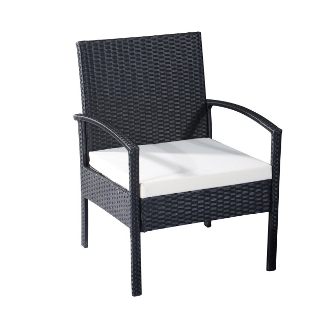 Outsunny Garden Lounge σε PE Rattan με τραπεζάκι σαλονιού, 2 πολυθρόνες και καναπέ με μαξιλάρια, μαύρο 863-024