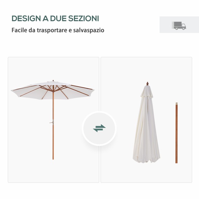 Outsunny Garden Parasol with UV Resistant Ξύλινο κοντάρι Μπεζ Φ270 x 250 cm 84D-012