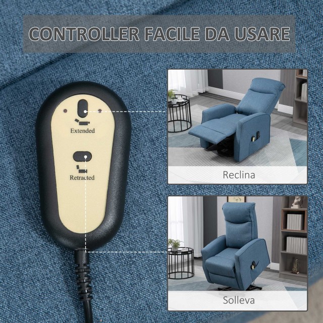 Πολυθρόνα HOMCOM Lift Relax με 8 σημεία μασάζ, ανάκλιση 135° και 2 τηλεχειριστήρια, μπλε 700-106V90BU
