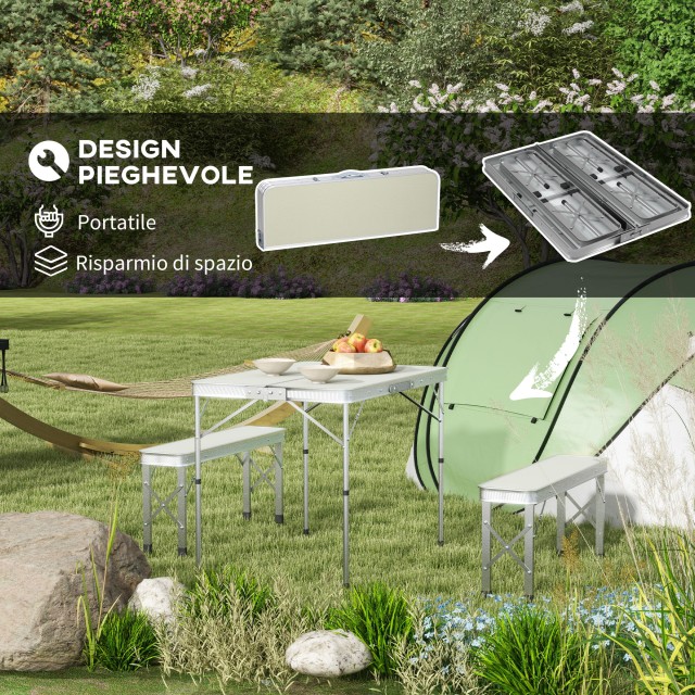 Τραπέζι πικνίκ Outsunny Πτυσσόμενο 90x62x70 cm με 2 Πάγκους εξωτερικού χώρου 86x23x40 cm, σε MDF και Αλουμίνιο, Ασημί A20-415V00SR