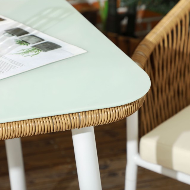 Σετ κήπου Outsunny από PE Rattan και αλουμίνιο με γυάλινο τραπέζι και 4 στοιβαζόμενες καρέκλες, κίτρινο 861-076V00YL