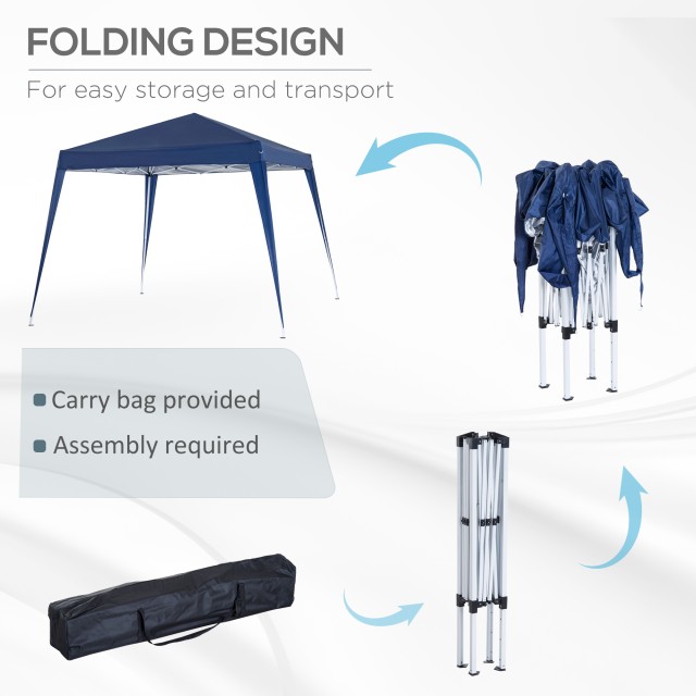 Outsunny Folding Garden Gazebo 2,4x2,4m με Ατσάλινο Κατασκευή και Αντιανεμικά Σχοινιά, Μπλε 840-159BU