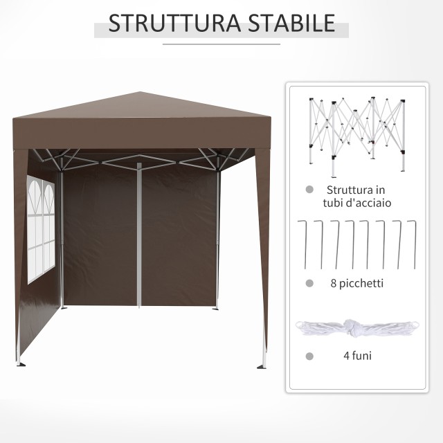 Outsunny Πτυσσόμενο Κιόσκι 2x2 m με 4 αφαιρούμενους τοίχους και τσάντα μεταφοράς, σε μέταλλο και πολυεστέρα, καφέ 100110-066CE
