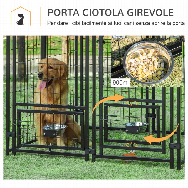 PawHut Outdoor Dog Run με κλειδαριά, 2 περιστρεφόμενα μπολ και αφαιρούμενο κάλυμμα, μαύρο και κόκκινο D02-092