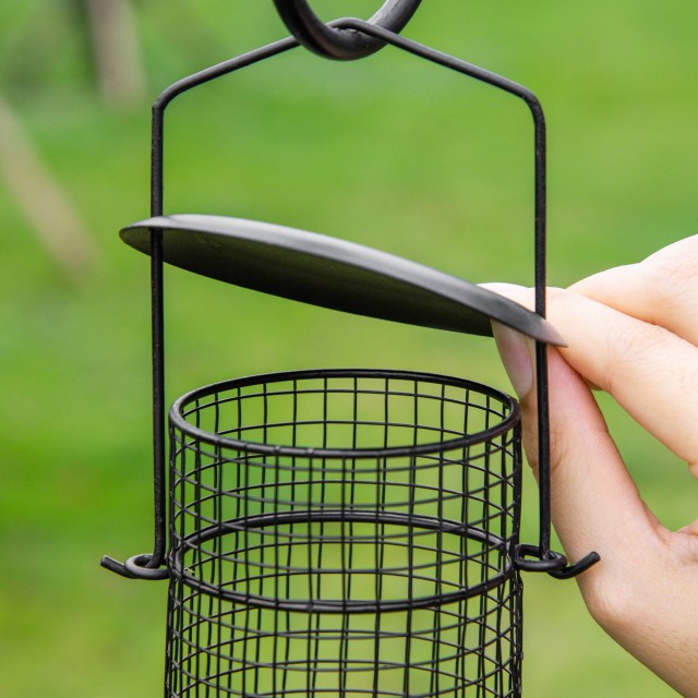 PawHut Bird Feeder με 4 γάντζους με δίσκους και 3 διαφορετικούς τροφοδότες σε ατσάλι 54,5x54,5x208cm Μαύρο D11-007