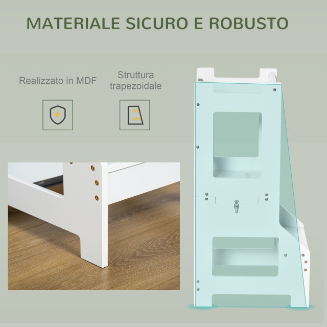Qaba Montessori 2 σε 1 Αποσπώμενη σκάλα MDF, με σκαμπό, Περιλαμβάνεται μαυροπίνακας, για παιδιά 3-6 ετών, λευκό 312-052