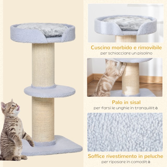 PawHut Cat Scratching Post με κρεβάτι, βελούδινο κάλυμμα και στύλο Sisal, 45x45x91cm, γαλάζιο D30-269LB