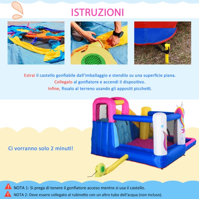 Outsunny Giant Φουσκωτό Κάστρο με Μονόκερο για 4 Παιδιά Κάστρο για παιχνίδι 342-027V90