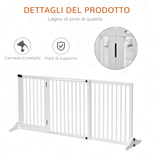 PawHut Dog Gate ρυθμιζόμενο μέγεθος με 3 πάνελ, σε ξύλο πεύκου, 113-166x36x71 cm, λευκό D06-079V01WT