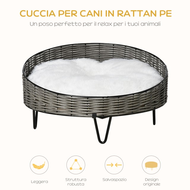 PawHut Raised Bed for Dogs and Cats in Rattan PE Small Dog bed with...