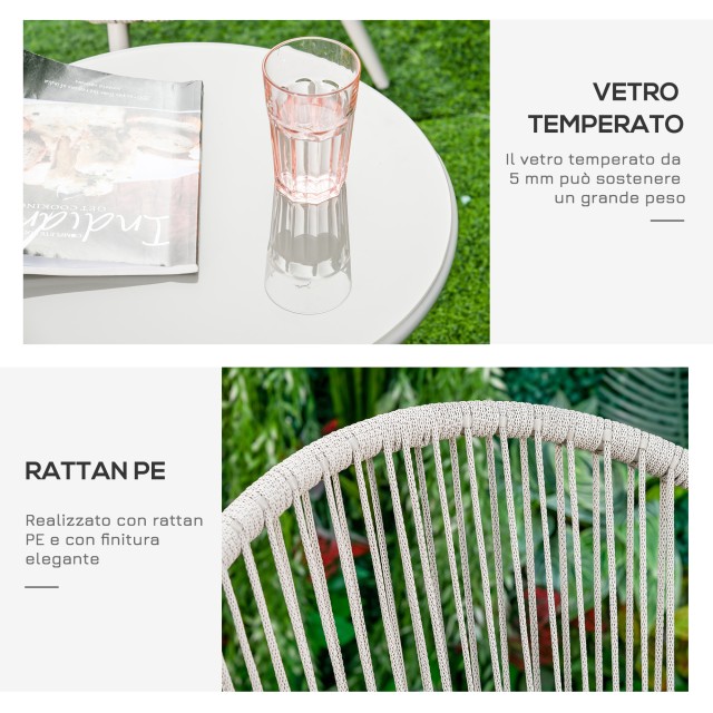 Outsunny Σετ πολυθρόνες κήπου υφασμένες από PE Rattan με Τραπεζάκι σαλονιού λευκό κρέμα 863-079