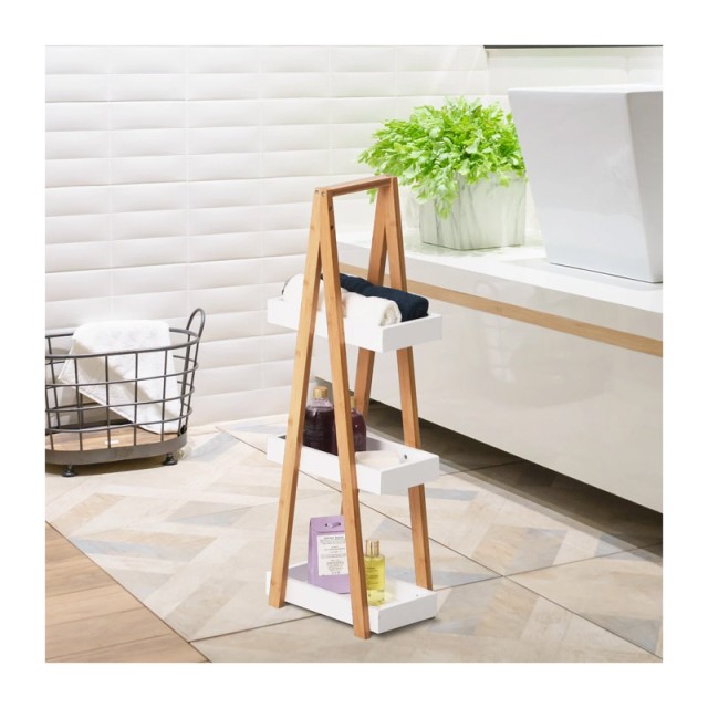 Ραφιέρα Μπάνιου από Μπαμπού με 3 Ράφια 30 x 18 x 81 cm Χρώματος Λευκό Kleankin 834-100V01WT