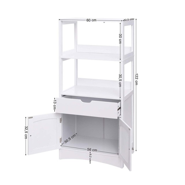 Ραφιέρα Μπάνιου με 2 Ράφια και 1 Ντουλάπι 60 x 122 x 32.5 cm Songmics BBC64WT