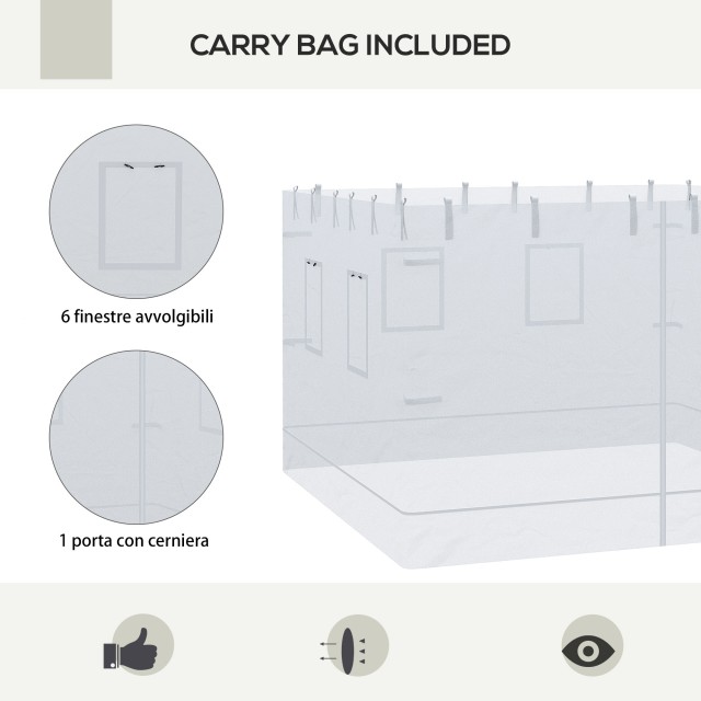 Outsunny 3x3 Nylon Gazebo Wall, Σετ 3 τεμαχίων κουνουπιέρα με 6 παρ...