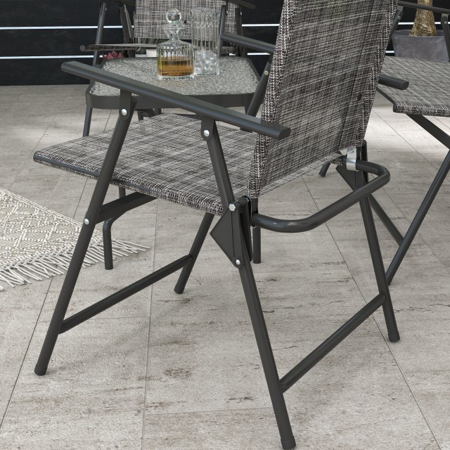 Σετ σαλονιού Outsunny Garden με Γυάλινο Τραπεζάκι Σαλονιού, 2 Πτυσσόμενες Πολυθρόνες και Καναπέ, Γκρι 84G-273V00GY