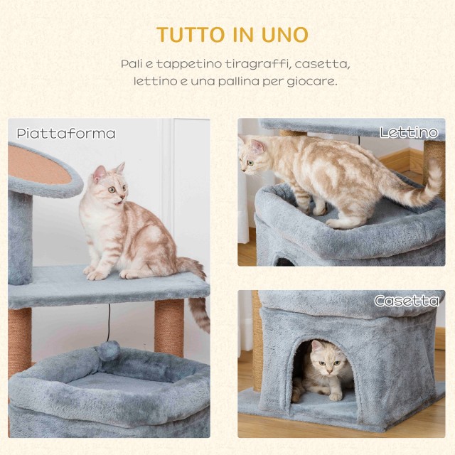 PawHut Cat Scratching Post Tree με κοντάρια από σχοινί γιούτας, σπι...