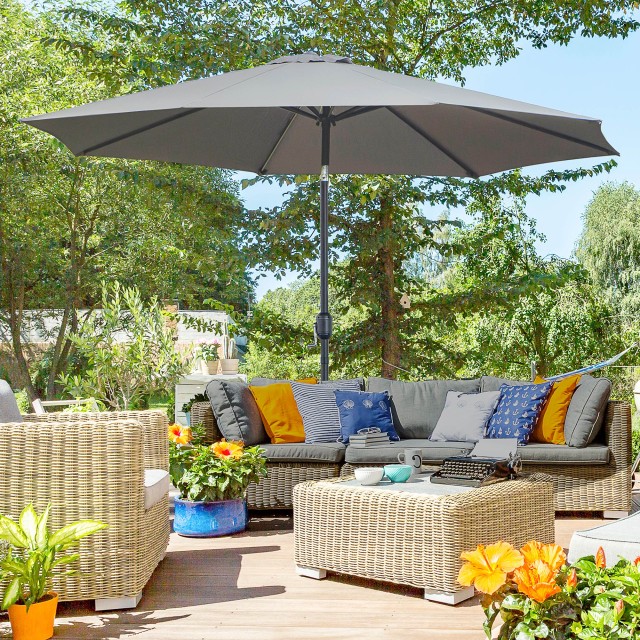 Outsunny Garden Parasol Φ300cm Ανακλινόμενη με μεταλλική μανιβέλα και σκούρο γκρι πολυεστέρα 840-070CG