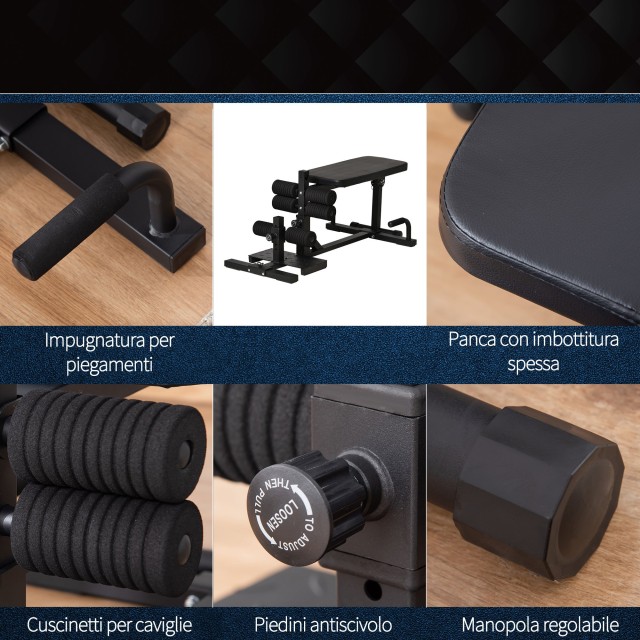 HOMCOM 3 σε 1 Squat Machine με ρυθμιζόμενο ύψος και ανακλινόμενο ατσάλινο πάγκο, 100x58x46cm - Μαύρο A91-182BK