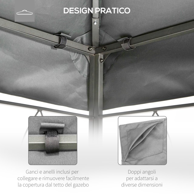 Outsunny 4x3m 2 Tier Polyester Gazebo κάλυμμα με ιμάντες και 10 οπές αποστράγγισης, γκρι 84C-102MX