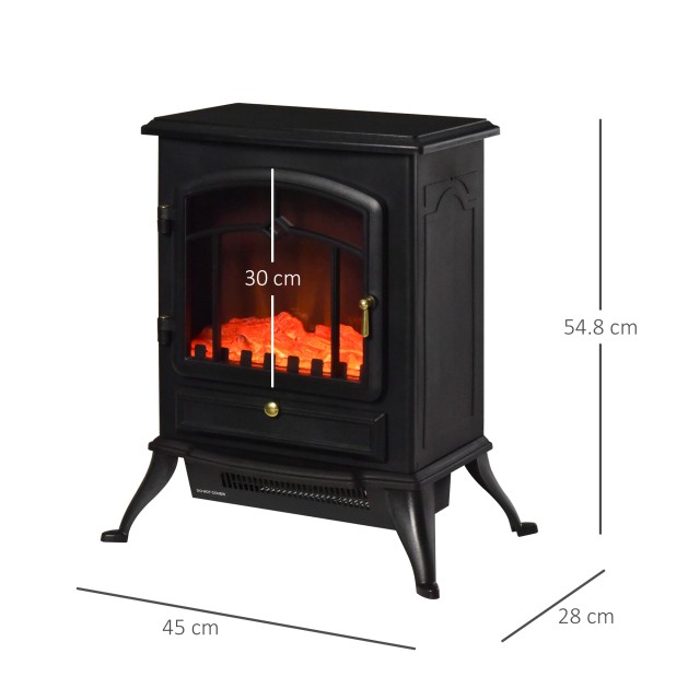 Ηλεκτρικό τζάκι δαπέδου HOMCOM με ισχύ φλόγας 1000W / 2000W σε Σίδερο και Γυαλί 45 28 54,8 εκ. Μαύρο 820-039