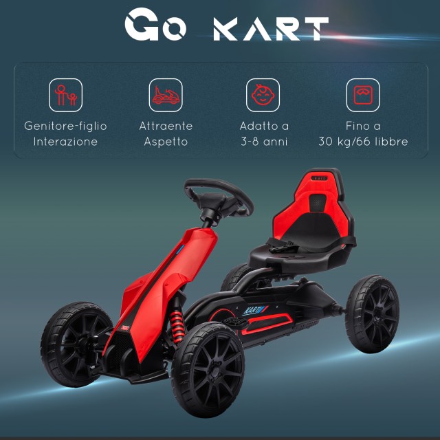 HOMCOM Pedal Go Kart για παιδιά 3-8 ετών με ρυθμιζόμενο κάθισμα και τροχούς EVA, 100x58x58,5 cm, κόκκινο μαύρο 370-286V00RD