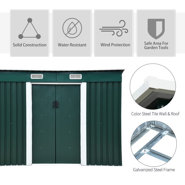 Outsunny Steel Αποθηκευτικό Υπόστεγο, Υπόστεγο Κήπου με 2 Συρόμενες Πόρτες, 255x133x182cm 845-079V01