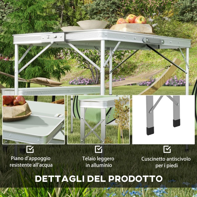 Τραπέζι πικνίκ Outsunny Πτυσσόμενο 90x62x70 cm με 2 Πάγκους εξωτερικού χώρου 86x23x40 cm, σε MDF και Αλουμίνιο, Ασημί A20-415V00SR