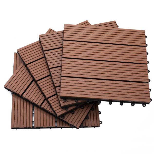 Outsunny Garden Tiles Interlocking Σετ 11 πλακάκια πλακοστρώσεων κήπου εξωτερικού χώρου, καφέ, 30x30x2,2cm 844-214BN