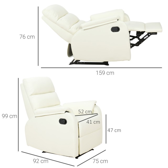 Homcom Manual Ανακλινόμενη Πολυθρόνα Relax σε Δερματίνη, Κρέμα, 75x...