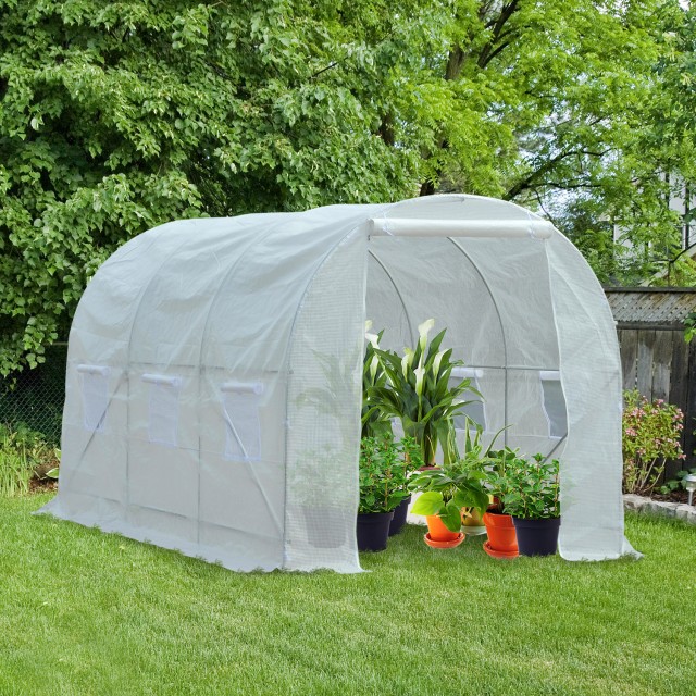 Θερμοκήπιο Outsunny Tunnel Garden for Plants in PE with Iron Pipes, Λευκό, 350x200x200cm 845-072