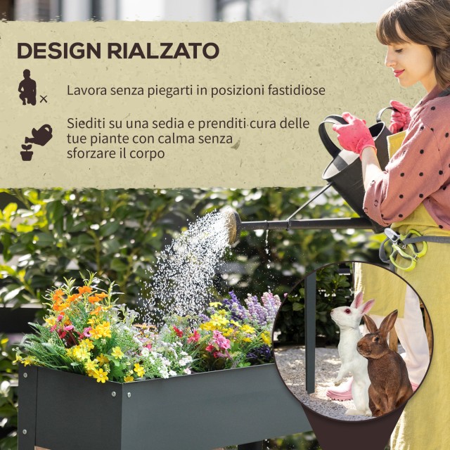 Outsunny Raised Outdoor Metal Plant with 3 Drinage Trops, 100x30x80 cm, Grey 845-085GY