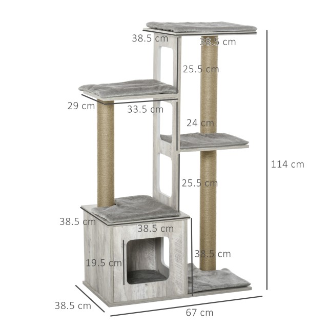 PawHut Multi-level Cat Scratching Post Tree, Κρεβάτι και σχοινιά από γιούτα, γκρι D30-318