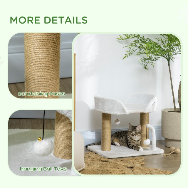 PawHut Tower for Cats max 5kg σε μοριοσανίδα με ξύσιμο στύλο και μπάλες παιχνιδιού, 48x38x42 cm, κίτρινο και λευκό D30-607V00WT