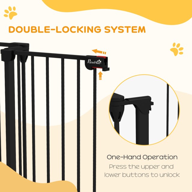 PawHut 3-Panel Medium Dog Gate με διπλό σύστημα κλειδώματος, 206x90cm, Μαύρο D06-186V00BK