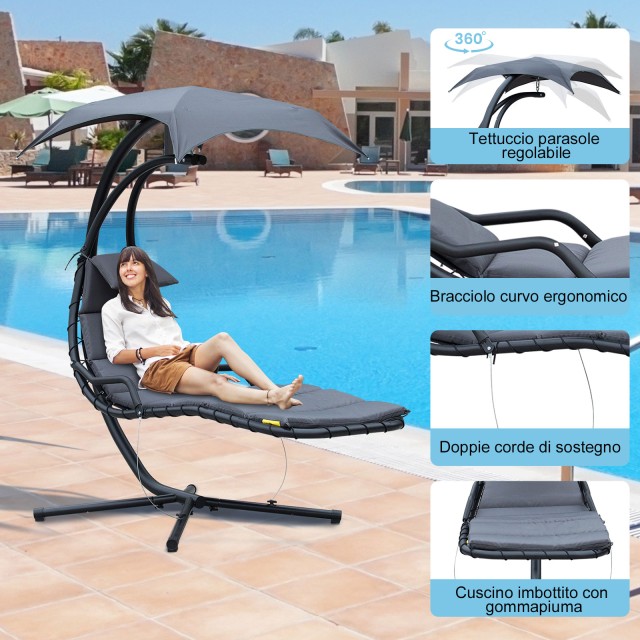 Outsunny Suspended Garden Lounger Κρεμαστή ξαπλώστρα με σκούρο γκρι οροφή 190 x 115 x 190 cm 84A-042CG