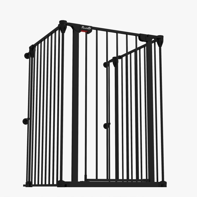 PawHut 3-Panel Medium Dog Gate με διπλό σύστημα κλειδώματος, 206x90cm, Μαύρο D06-186V00BK