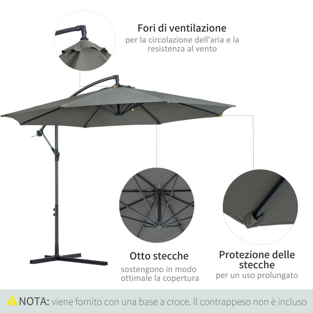 Outsunny Outsunny Outdoor Parasol Ατσάλινο πλαίσιο και Πολυεστέρας Αδιάβροχο Anti-UV Φ300x250cm, Γκρι 84D-037GY