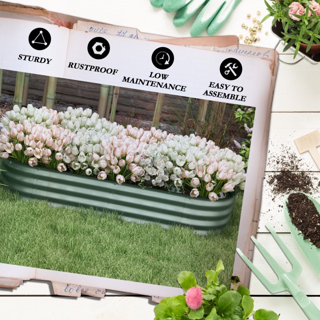 Outsunny Modular υπερυψωμένο κρεβάτι κήπου 150x62x30cm από γαλβανισμένο ατσάλι με ανοιχτό πάτο, πράσινο 845-981V01GN