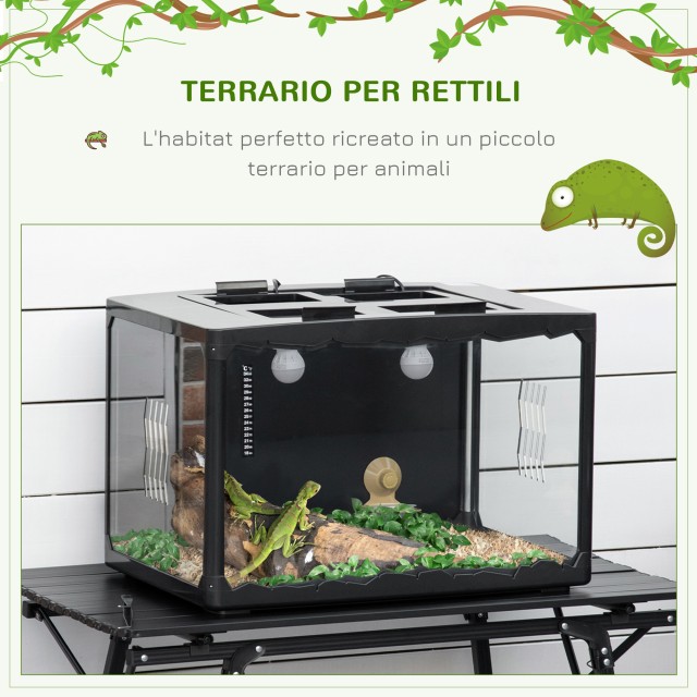 Γυάλινο Ενυδρείο για Ερπετά με Φωτισμό Terrarium 60 x 40 x 40.5 cm ...