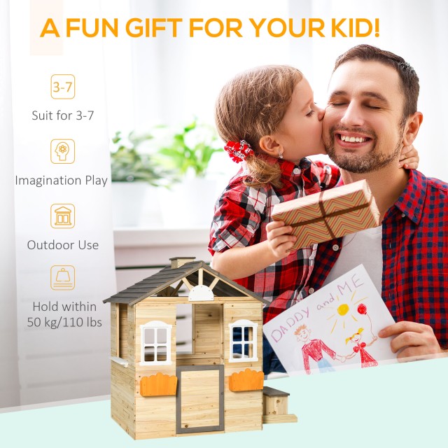 Outsunny Little House για Παιδιά 3-7 ετών με 2 παράθυρα με θήκη για γλάστρα και πάγκο, σε ξύλο ελάτης και PP, 113Lx94x134,5 cm 345-024