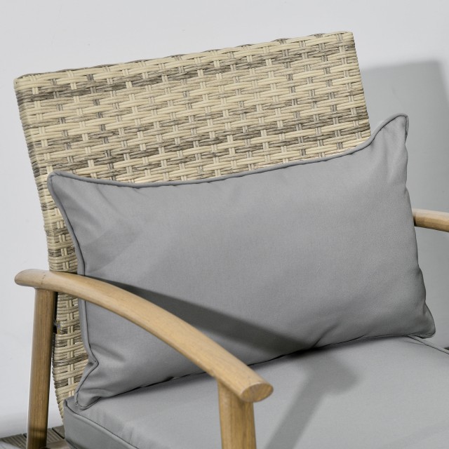 Outsunny Rattan Garden Lounge με 2 πολυθρόνες με μαξιλάρια και γυάλινο τραπέζι, καφέ και γκρι 863-125V00LR