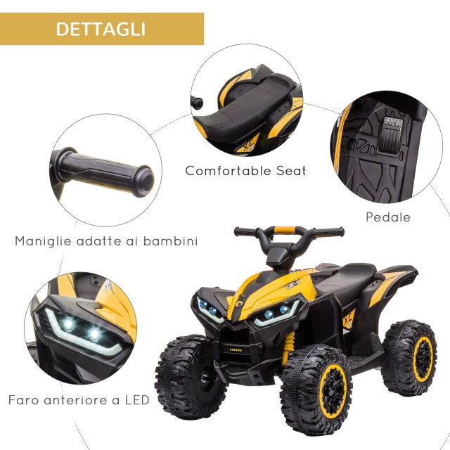 HOMCOM Electric Quad για παιδιά 12V, 2 ταχυτήτων, φαρδιοί τροχοί με ανάρτηση και προβολείς LED, ηλικία 3-5 ετών, κίτρινο 370-235V90YL