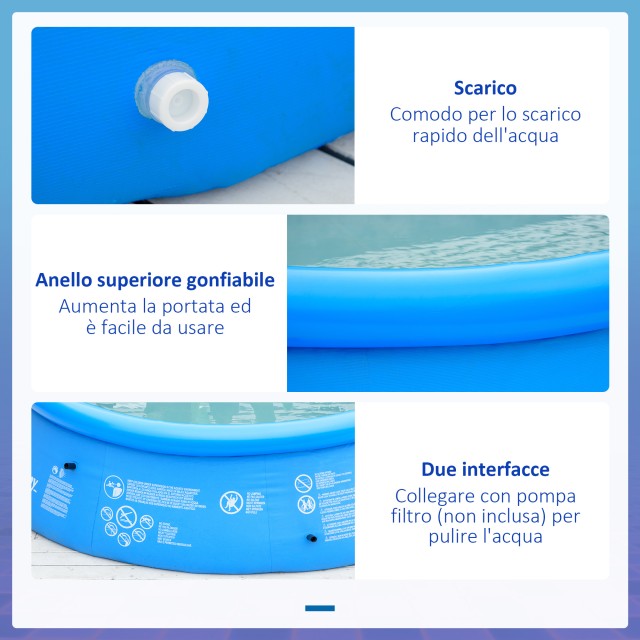 Outsunny 3-στρώσεων PVC φουσκωτή πισίνα κήπου για 3-4 άτομα με βαλβίδα αποστράγγισης και αντλία χειρός, Φ274x76cm, Μπλε 848-025BU
