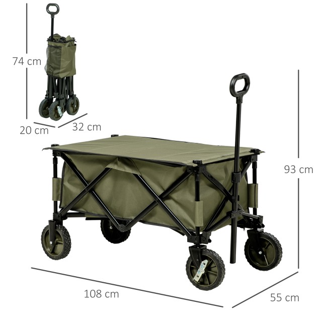 Outsunny 125L Πτυσσόμενο καρότσι κήπου με χερούλι και 5 τσάντες, 10...