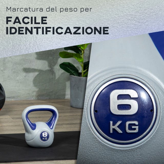 SPORTNOW Kettlebell 6kg με μαλακή επίστρωση και επίπεδη βάση σε PU και άμμο, 20x13x22cm, Μωβ A91-255V02VT