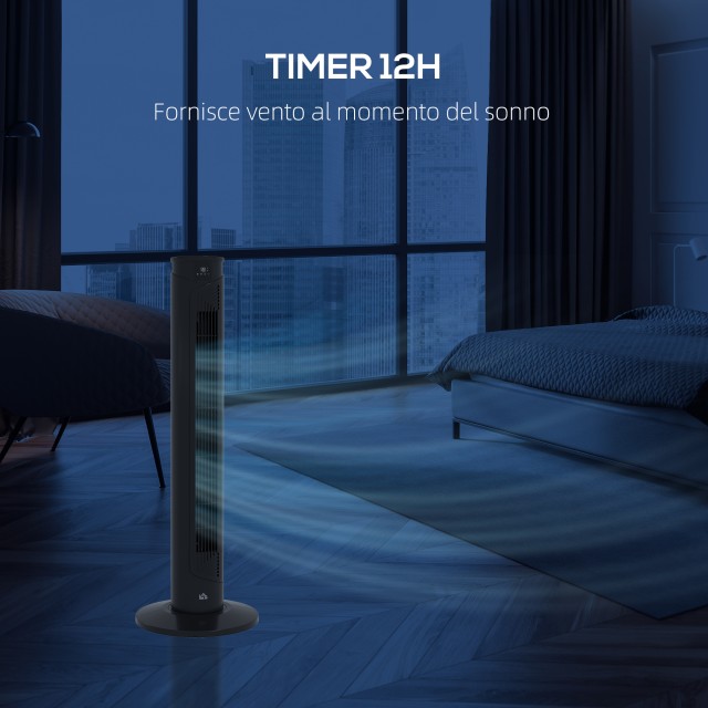 Ανεμιστήρας Tower 45W με 4 λειτουργίες και 3 ταχύτητες με χρονοδιακόπτη 12 ωρών, σε ABS, Ø31,5x93 cm, Μαύρο 824-077V90BK