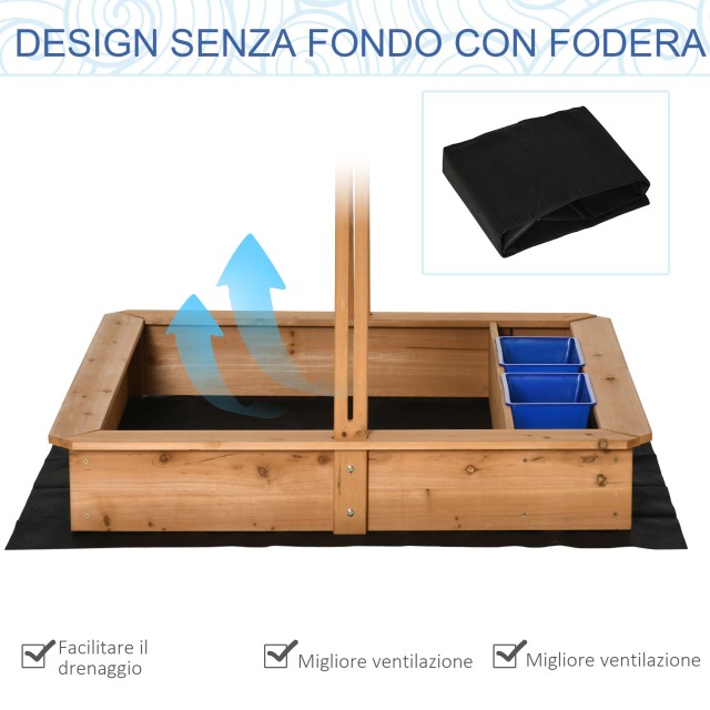 Outsunny Sandpit για Παιδιά από ξύλο με ρυθμιζόμενο θόλο, καθίσματα και μπανιέρες, 107,5x107,5x110cm 343-053